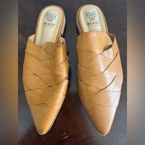 BEAST FASHION Brown Leather Mules with Woven Design